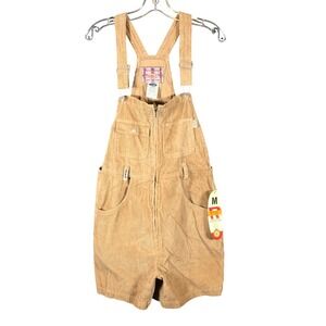 Vintage Revolt Womens M Tan Corduroy Shortalls Zip Front Overalls